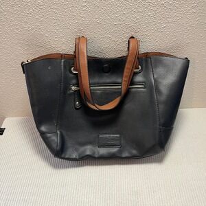G.H. Bass & Co. Black Leather Tote Bag with Brown Interior & Pouch